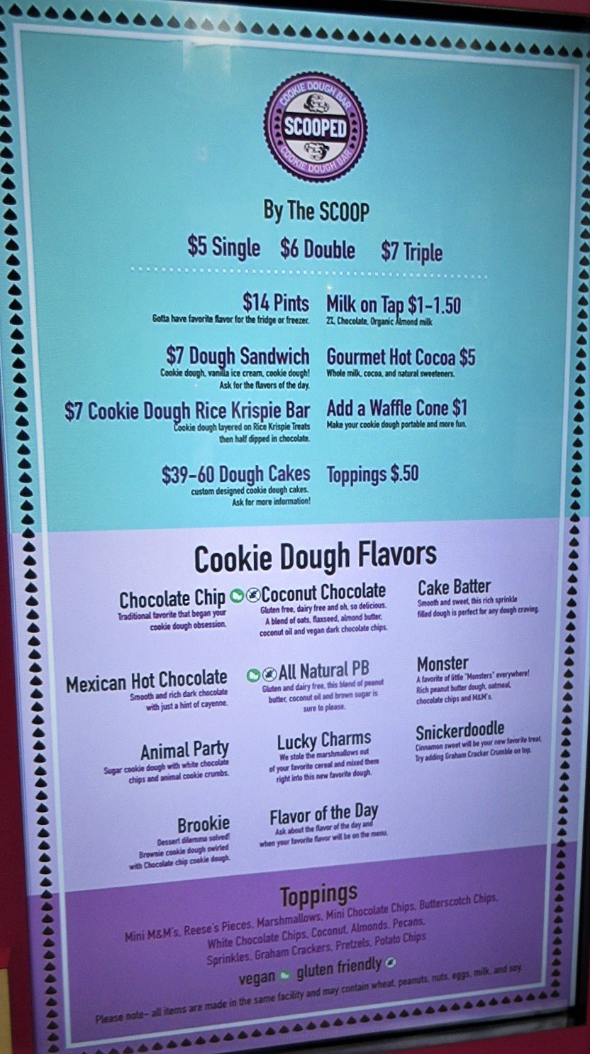 Scooped Cookie Dough Bar Express Menu