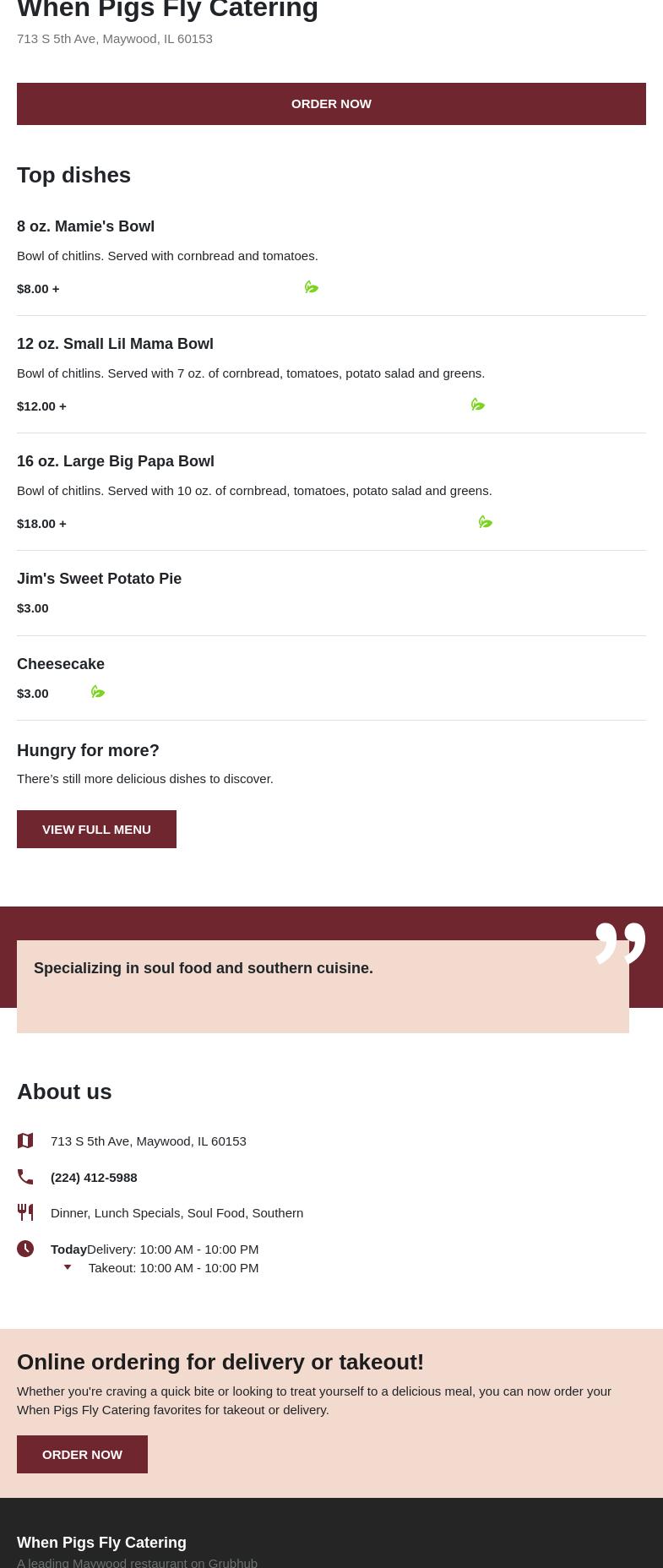 When Pigs Fly Catering Menu