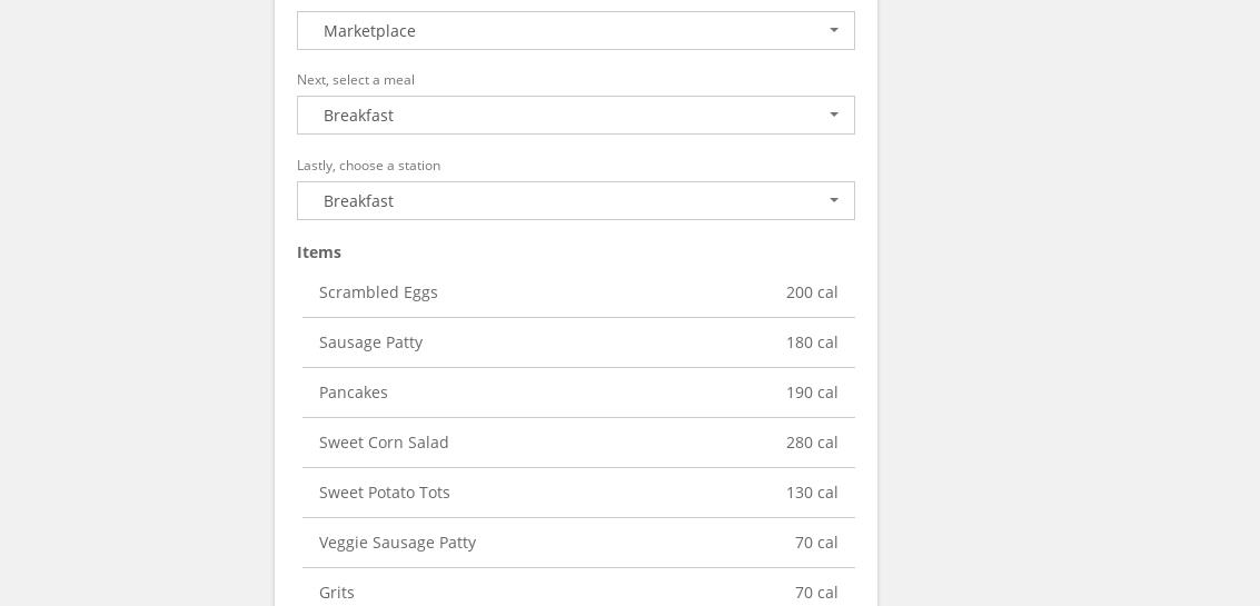 Anderson University Food Services Menu