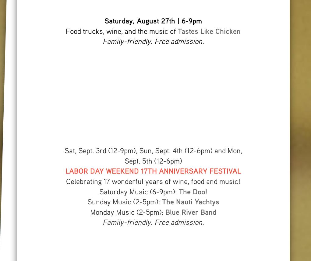 Mallow Run Winery Menu