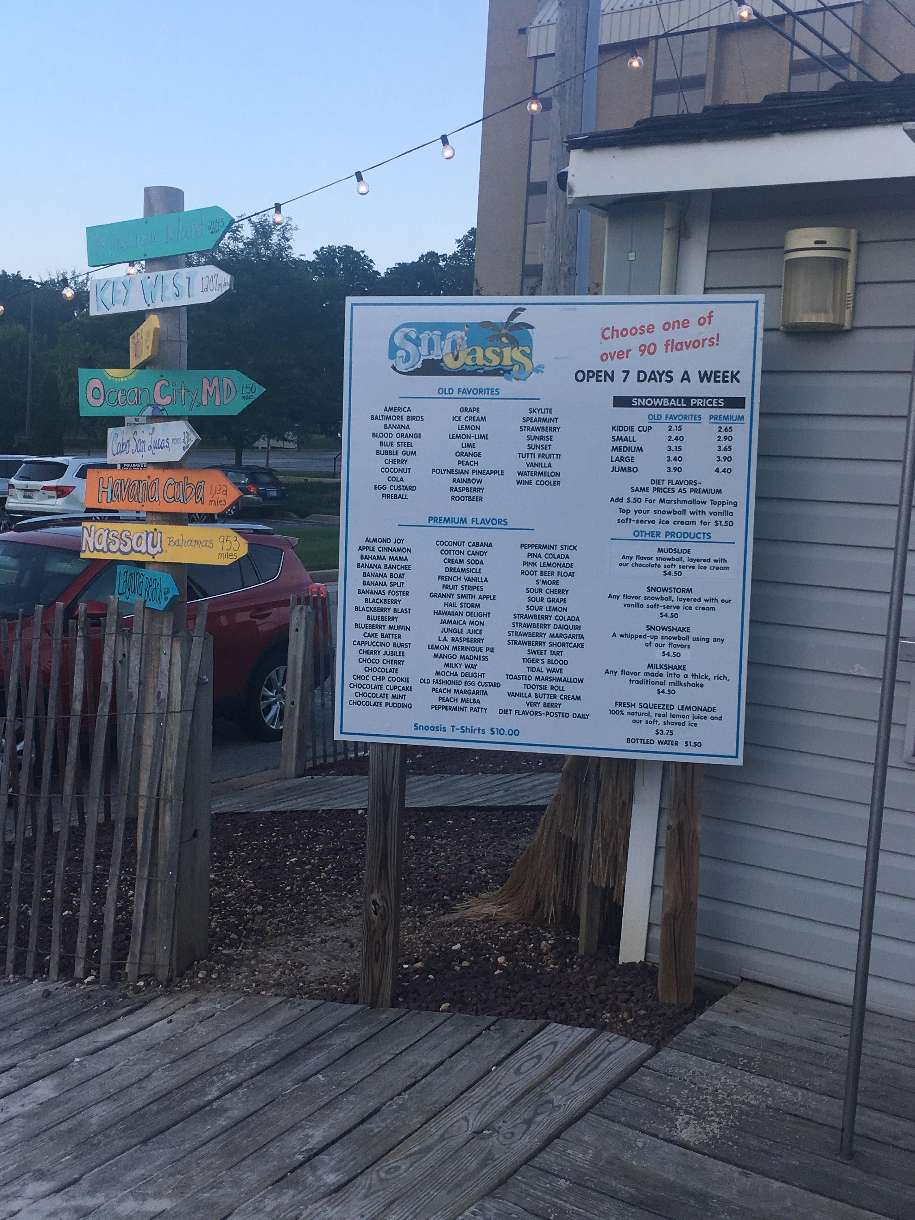 Snoasis Shaved Ice Menu