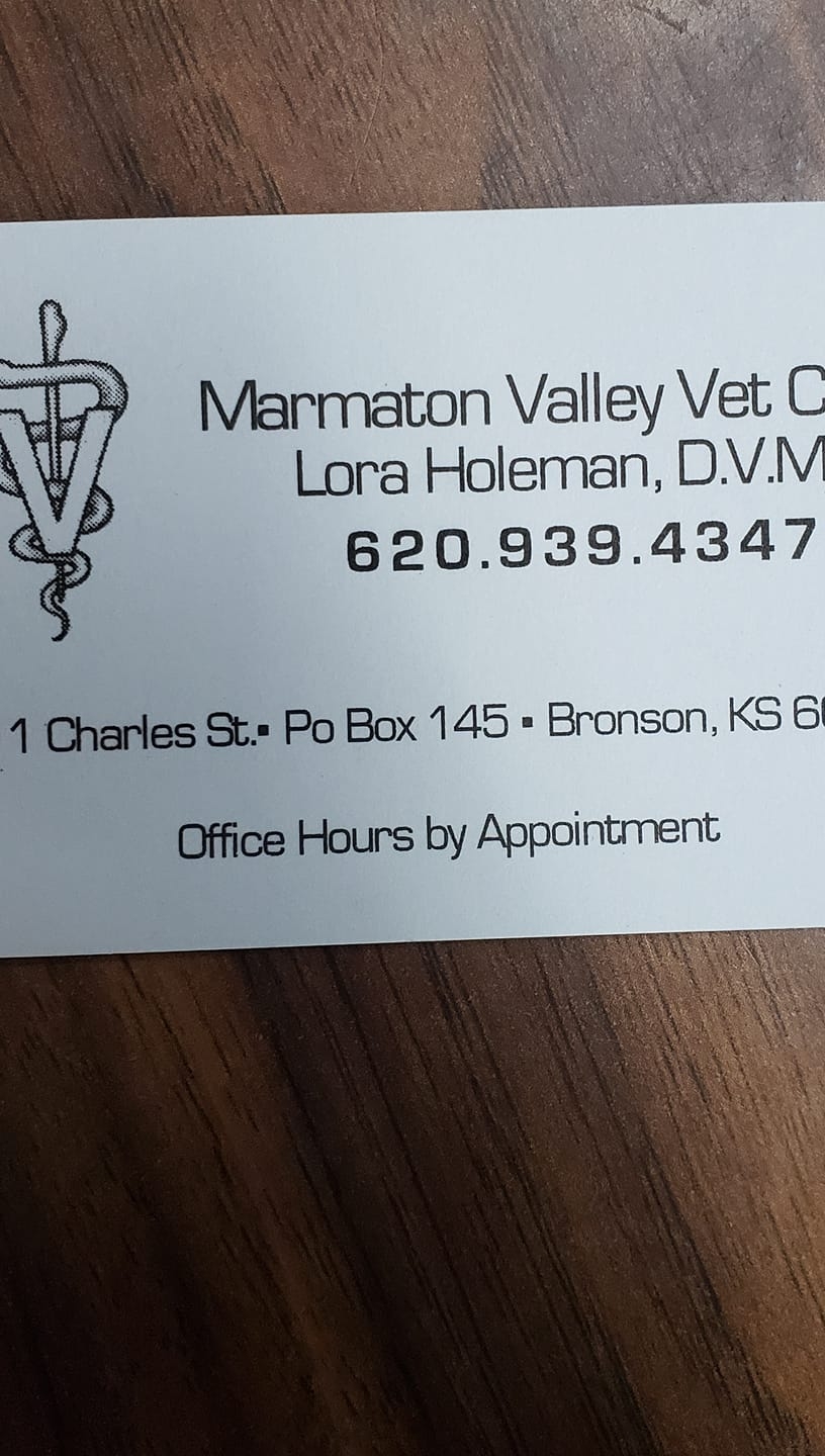 Marmaton Valley Vet Clinic 711 Charles St, Bronson Kansas 66716