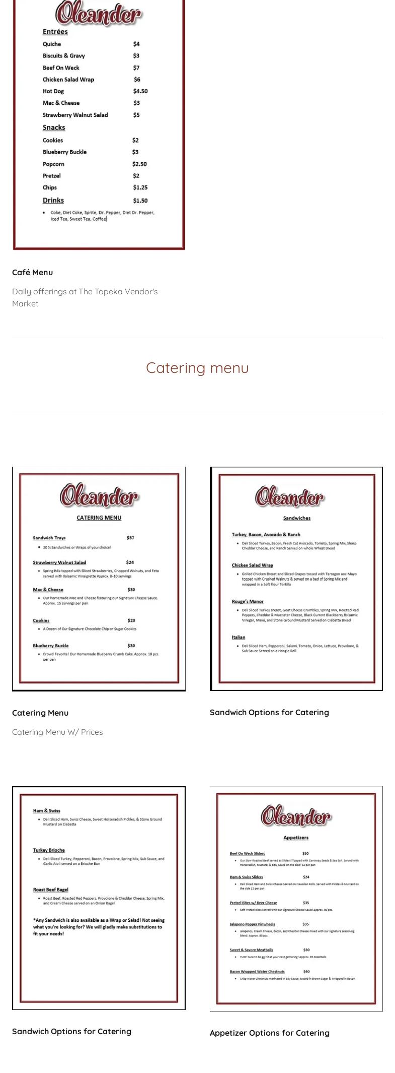 Oleander Cafe Menu
