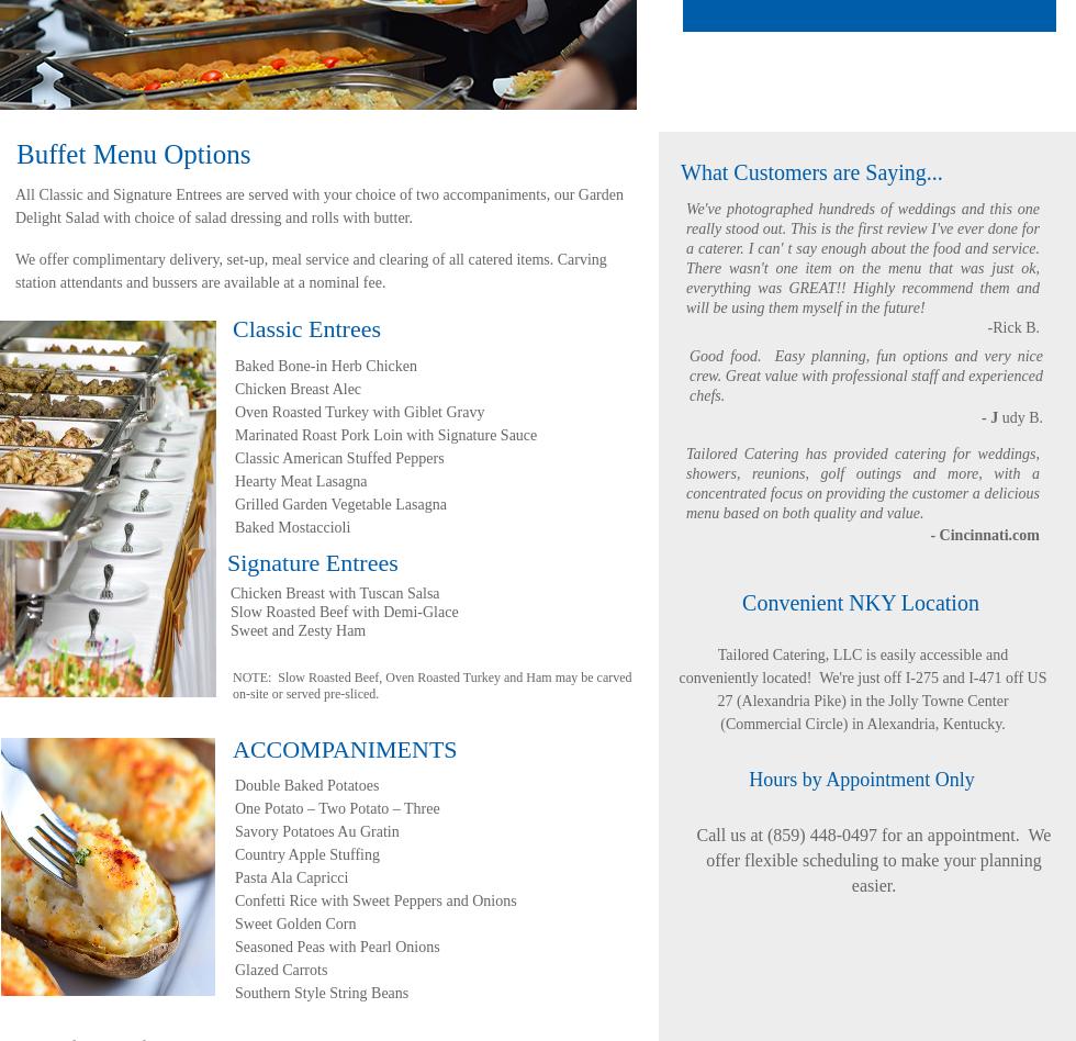 Tailored Catering, LLC Menu