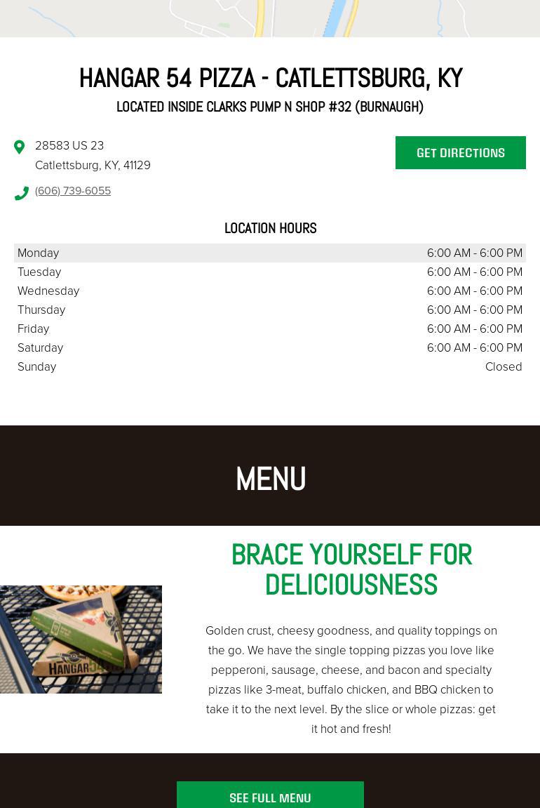 Hangar 54 Pizza Menu