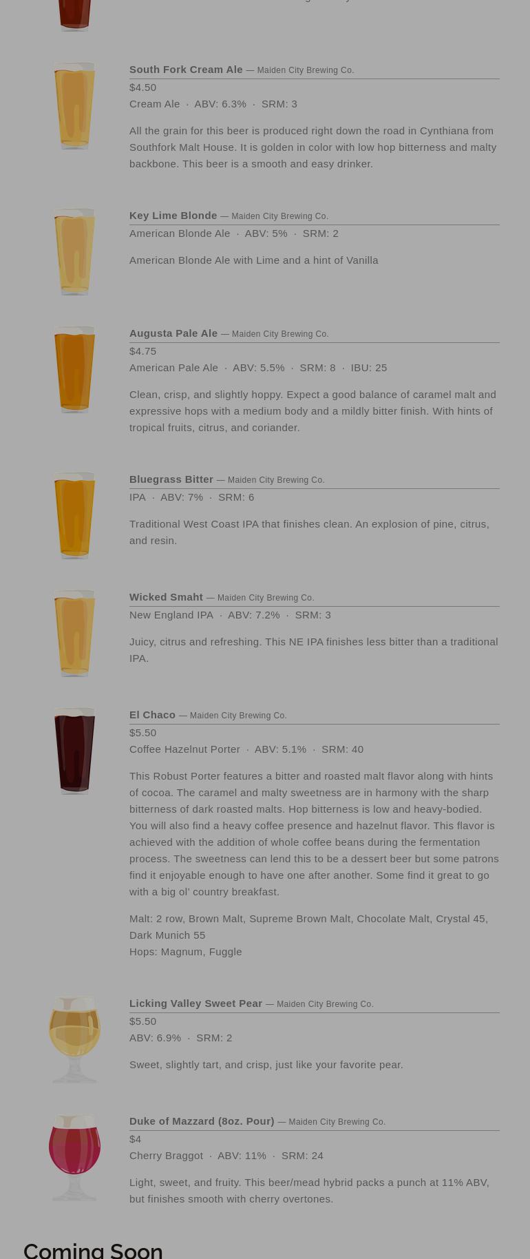 Maiden City Brewing Company Menu