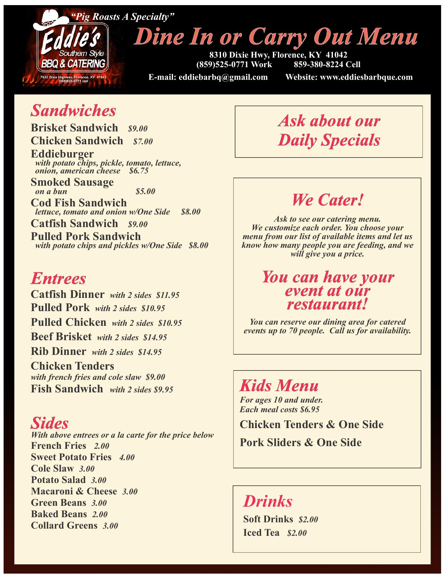 Eddie's Southern Style BBQ & Catering Menu