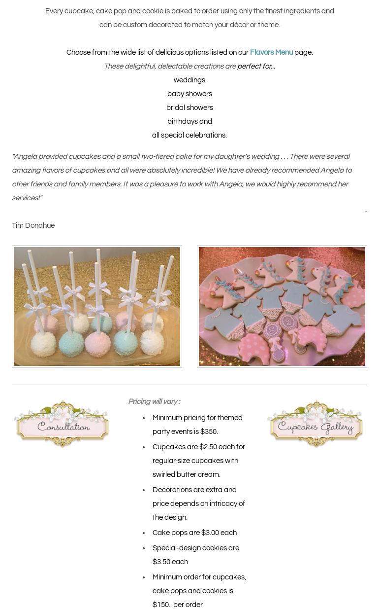 Designer Wedding Cakes by Angela LLC Menu