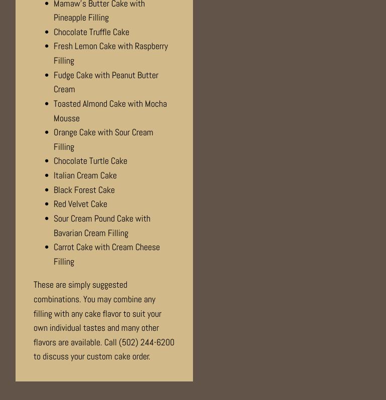 Mert's Cakes Menu