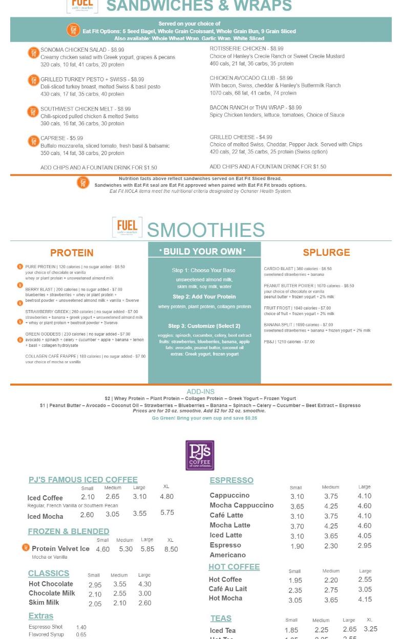 Fuel Café + Market Menu