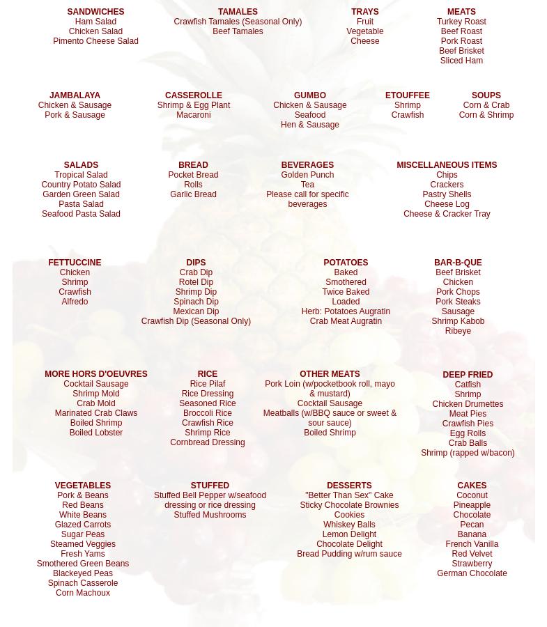 Shirley's Catering Menu