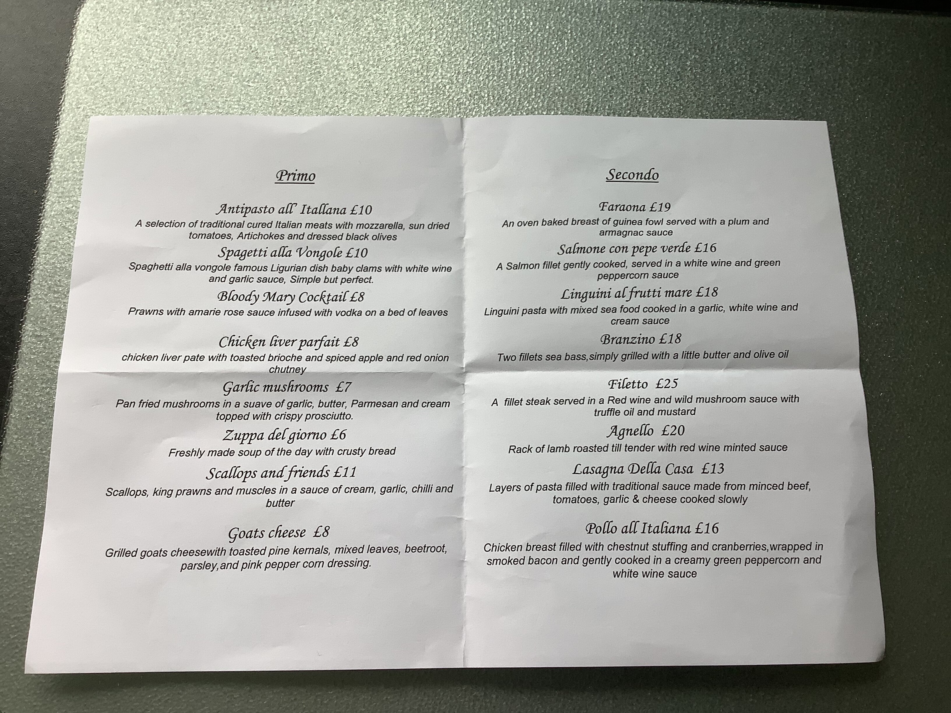 Livios Italian Restaurant & Art gallery's Menu