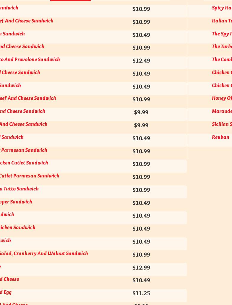 Anthony's East Side Deli Menu