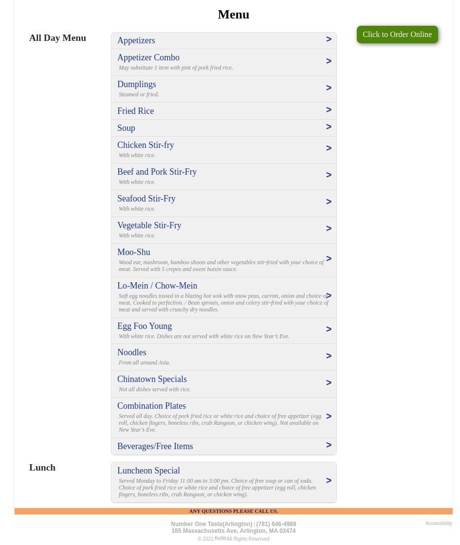 Number 1 Taste Chinese Food Arlington Menu