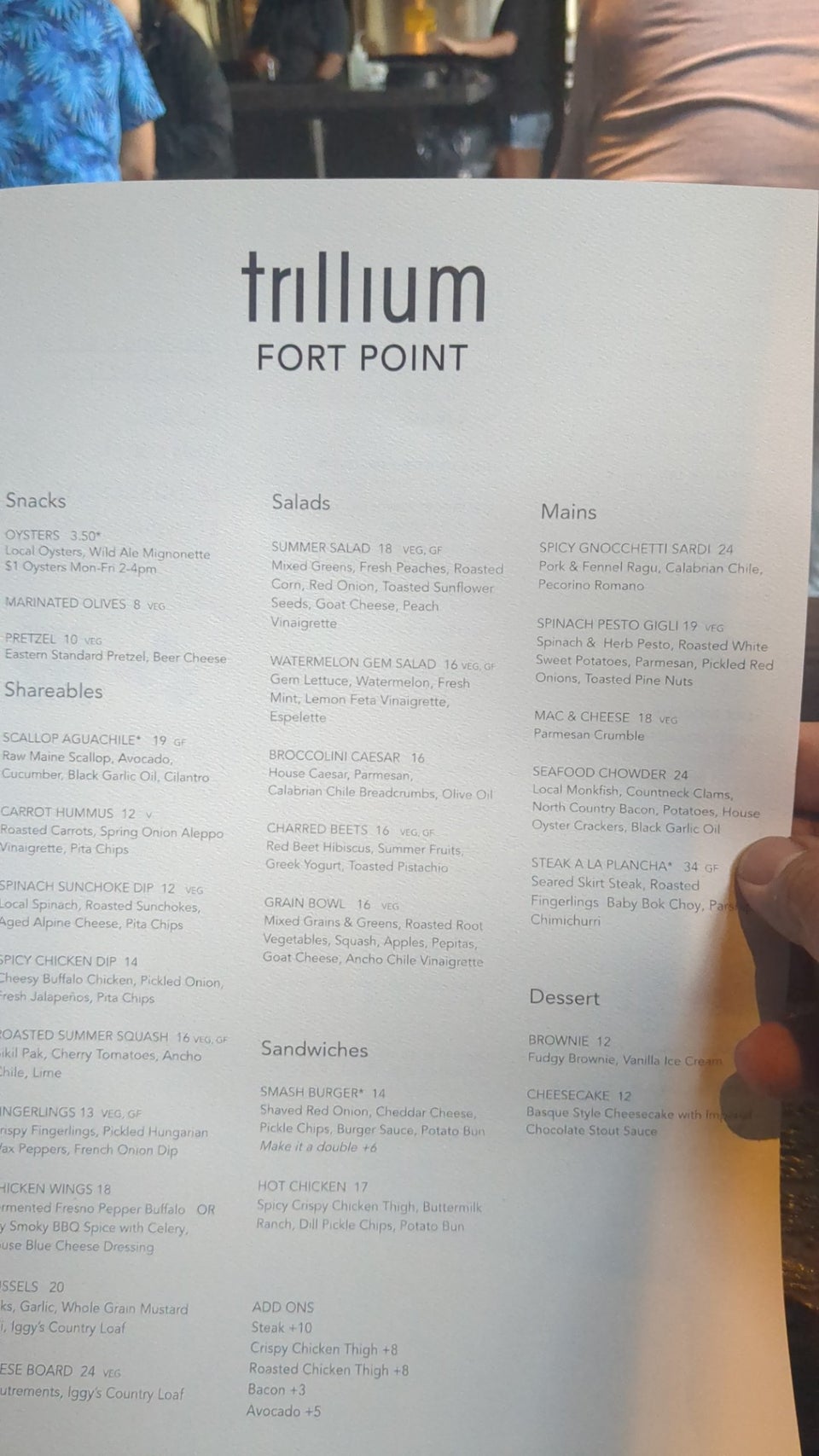 Trillium - Fort Point Menu