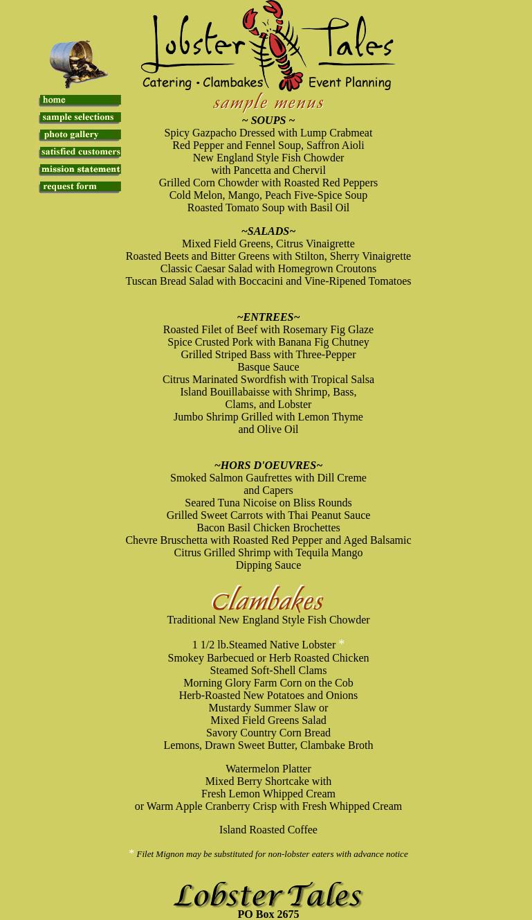 Lobster Tales Catering Menu