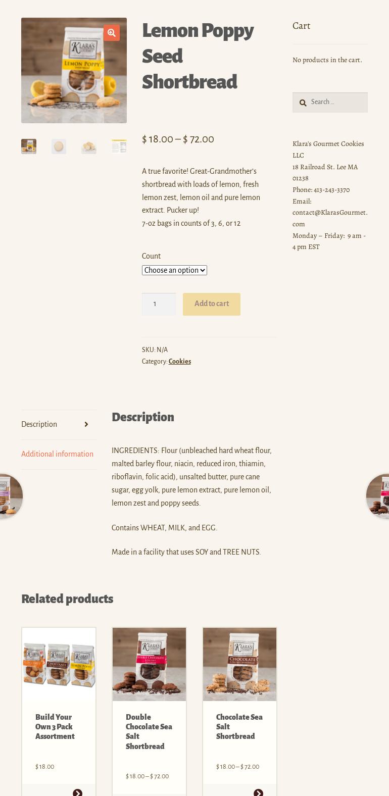 Klara's Gourmet Cookies, LLC - Office Menu