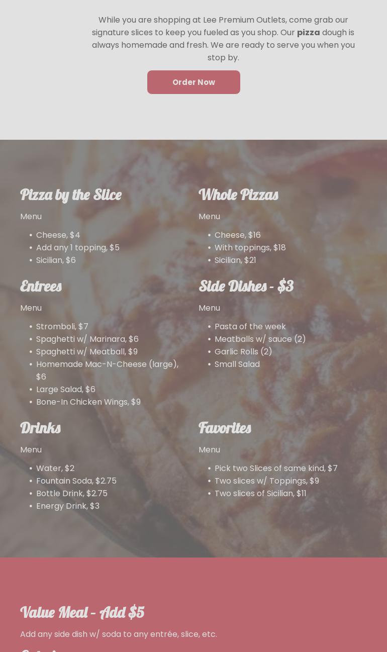 Pizza Bar Menu
