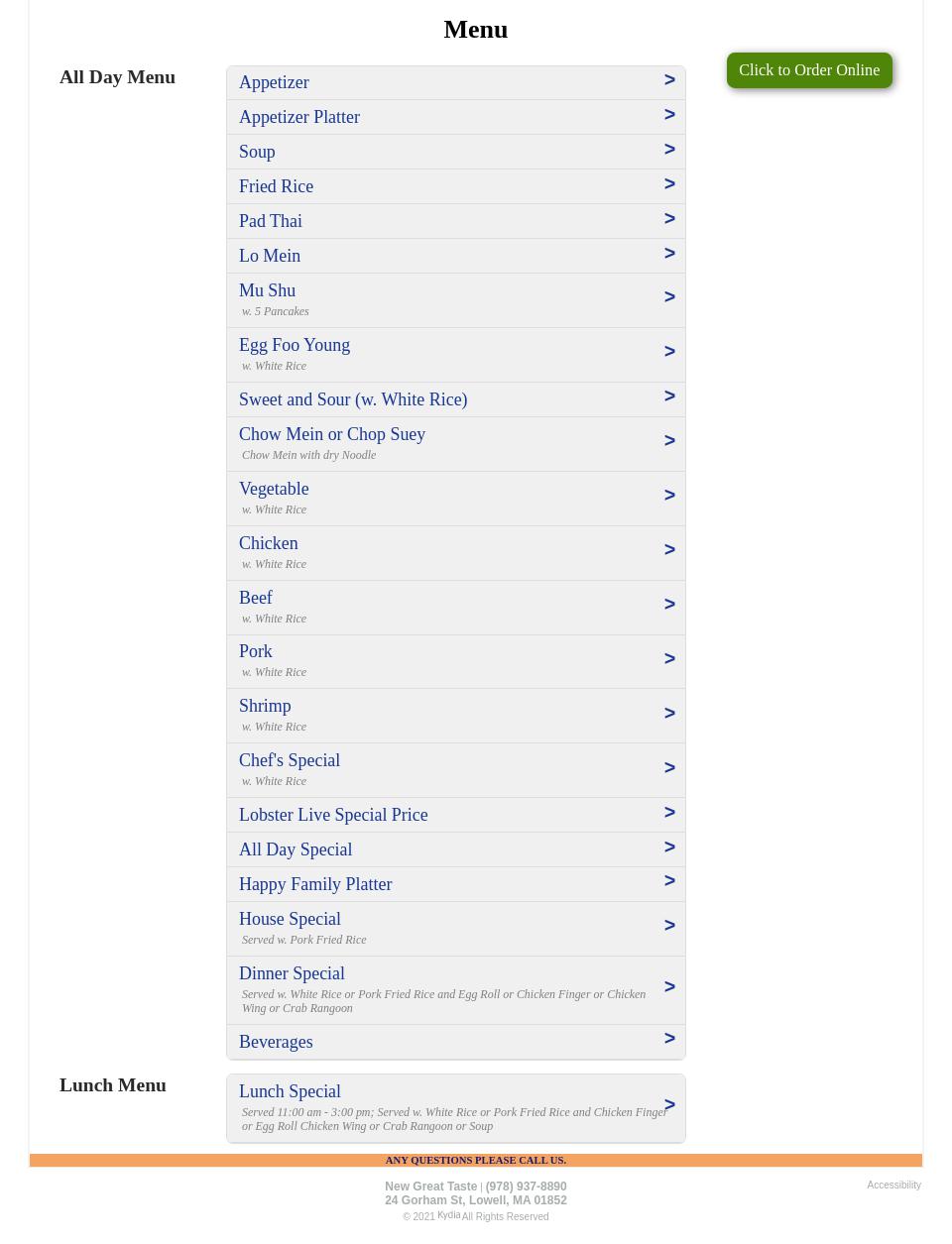 New great taste chinese restaurant Menu