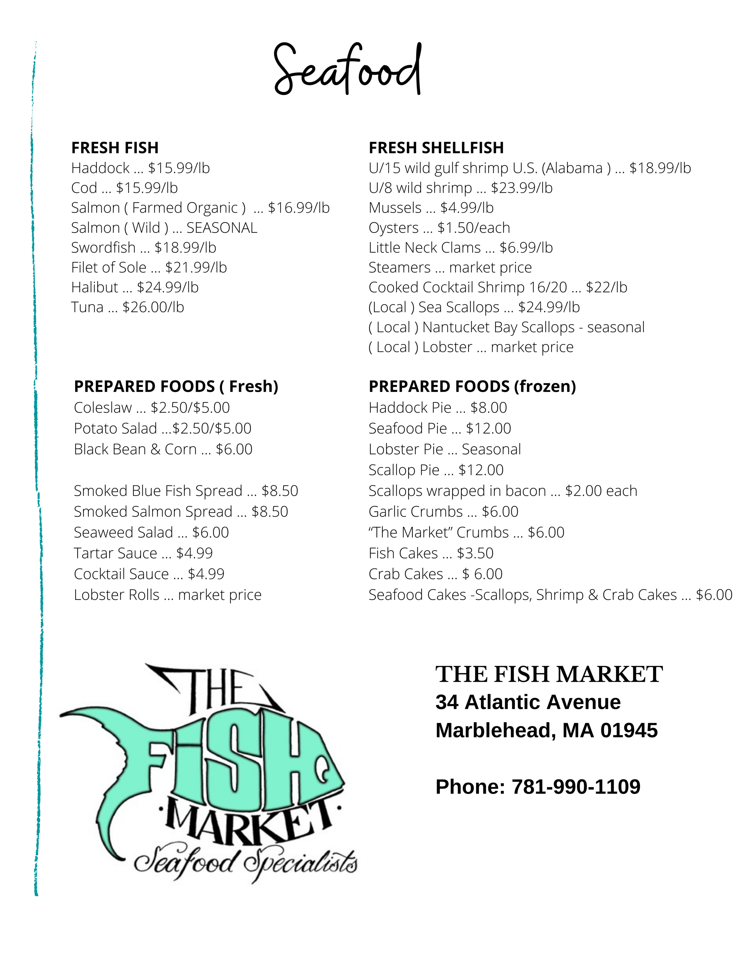 The Fish Market Menu