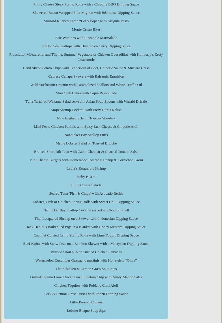 A taste of Nantucket Menu