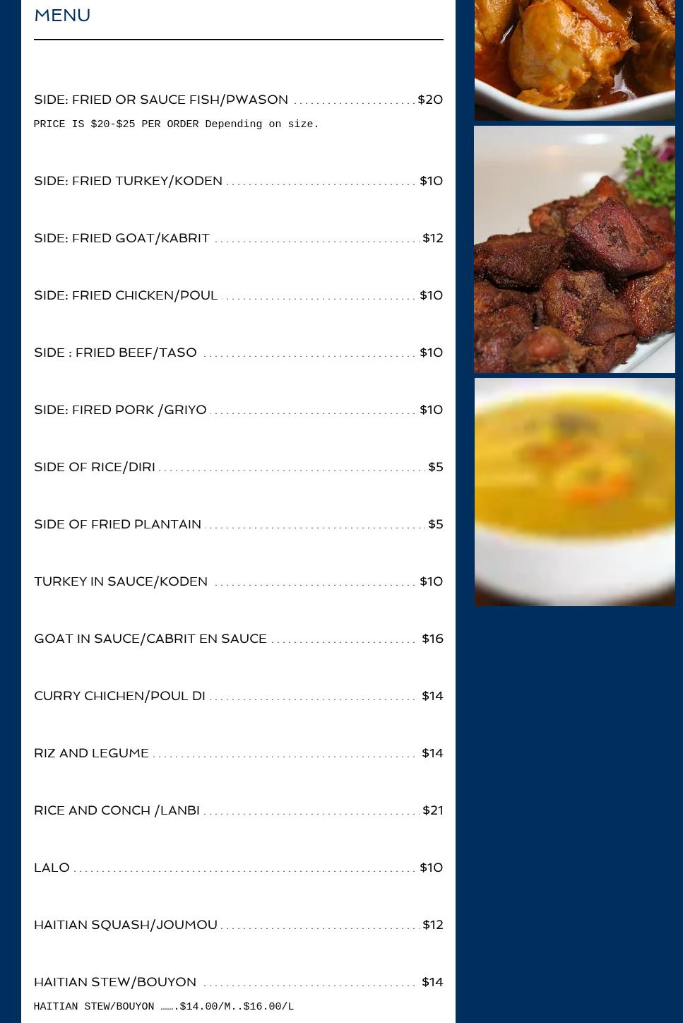 Soley Leve Restaurant Menu