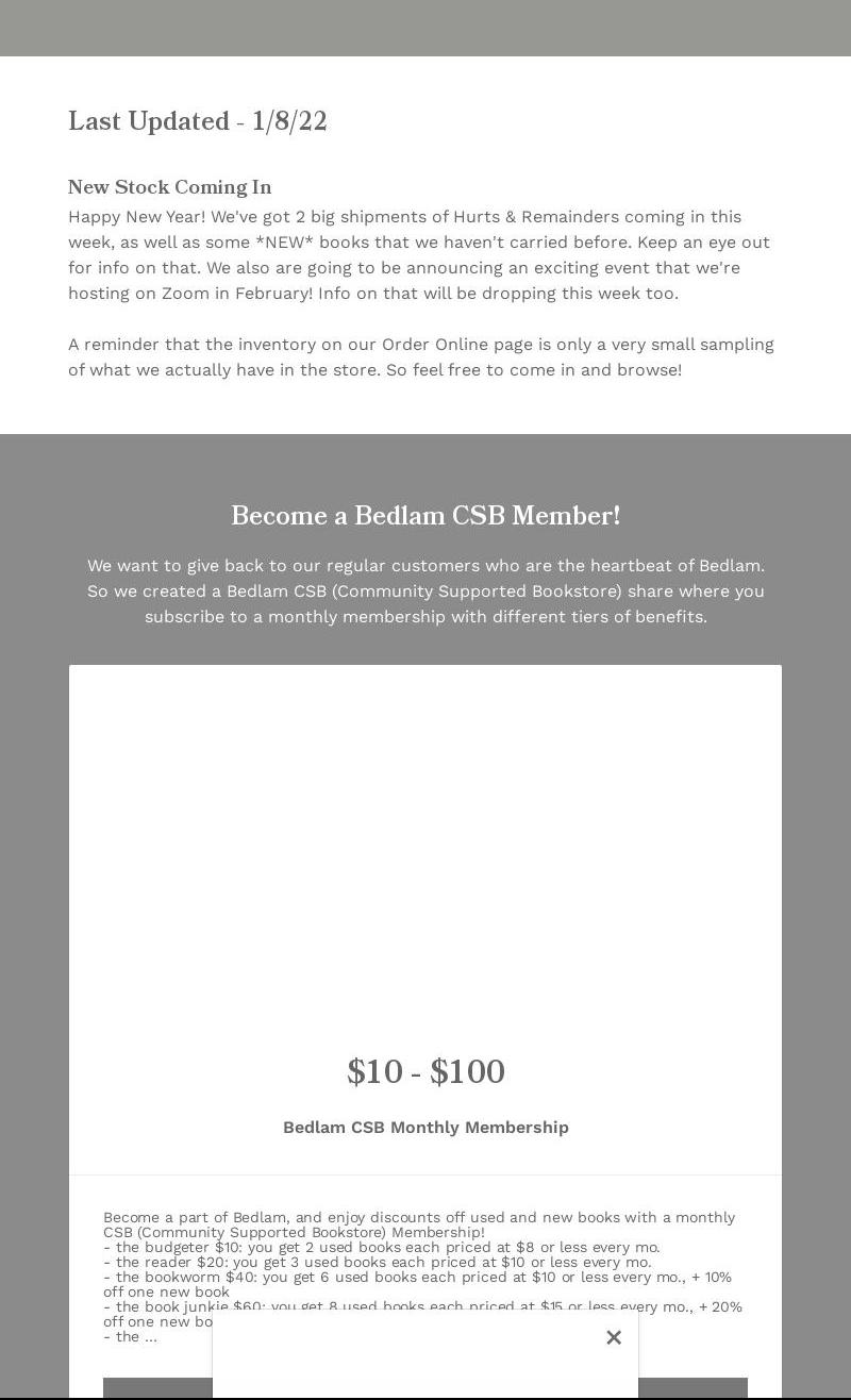 Bedlam Book Cafe Menu