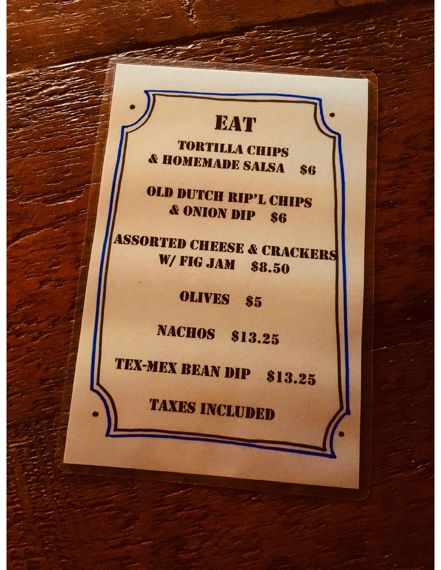 High And Lonesome Club Menu