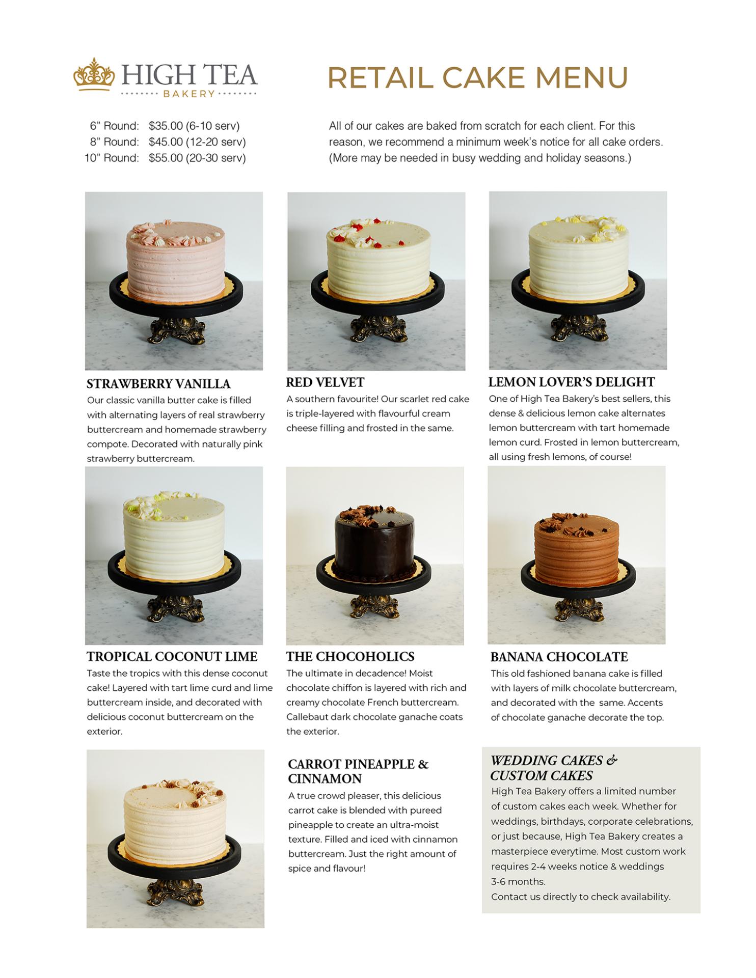 High Tea Bakery Menu