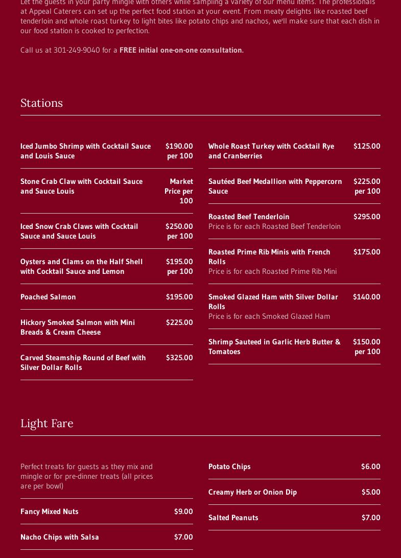 Appeal Caterers Menu
