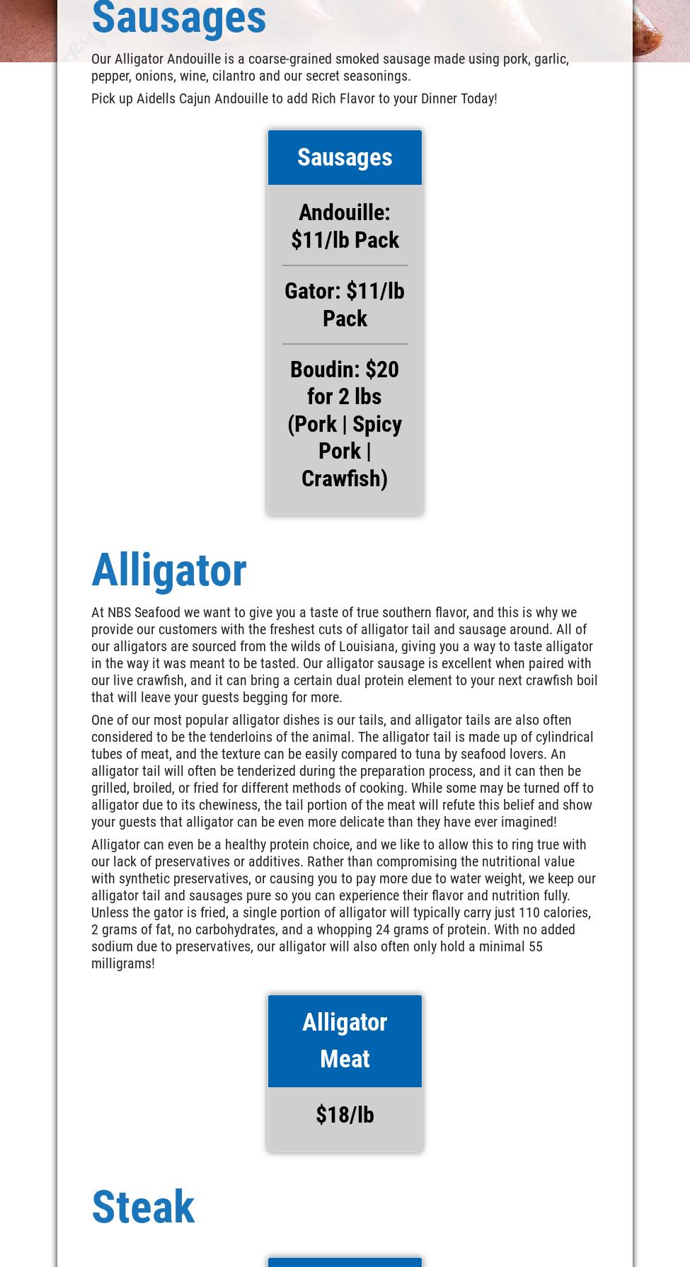 nbs Seafood LLC Menu