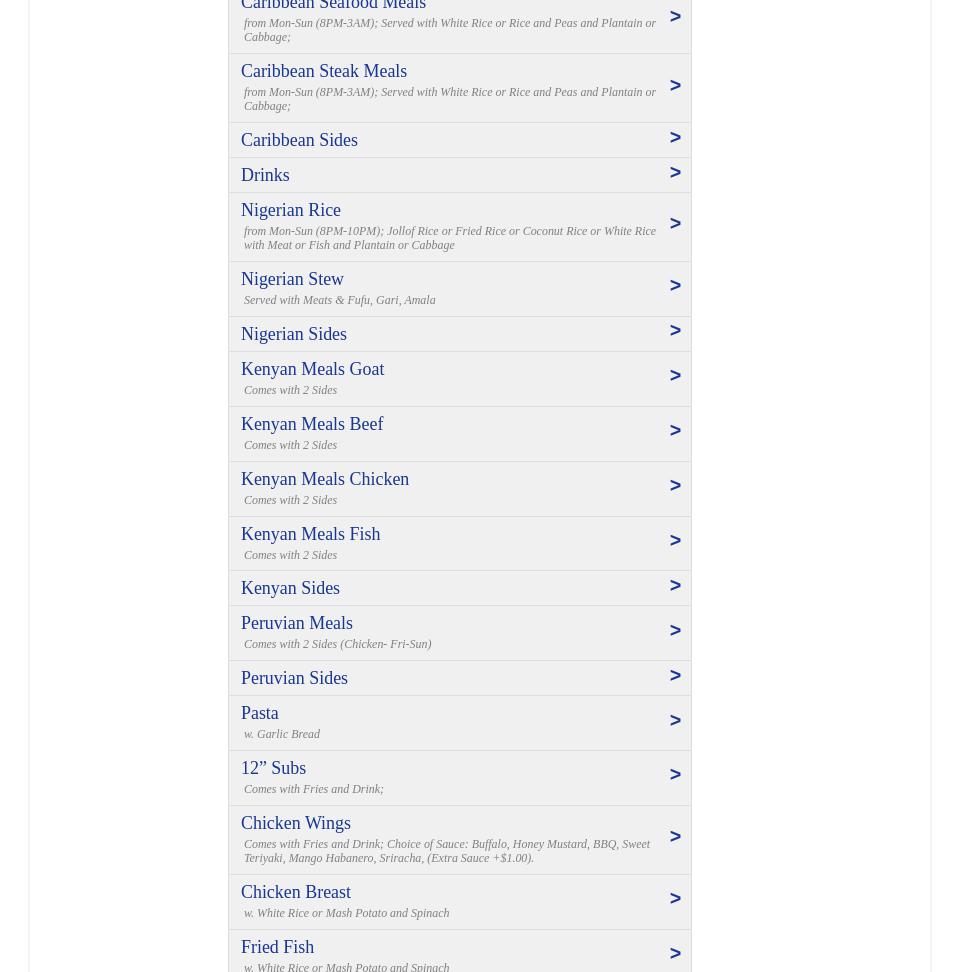 Africana Cuisine Menu