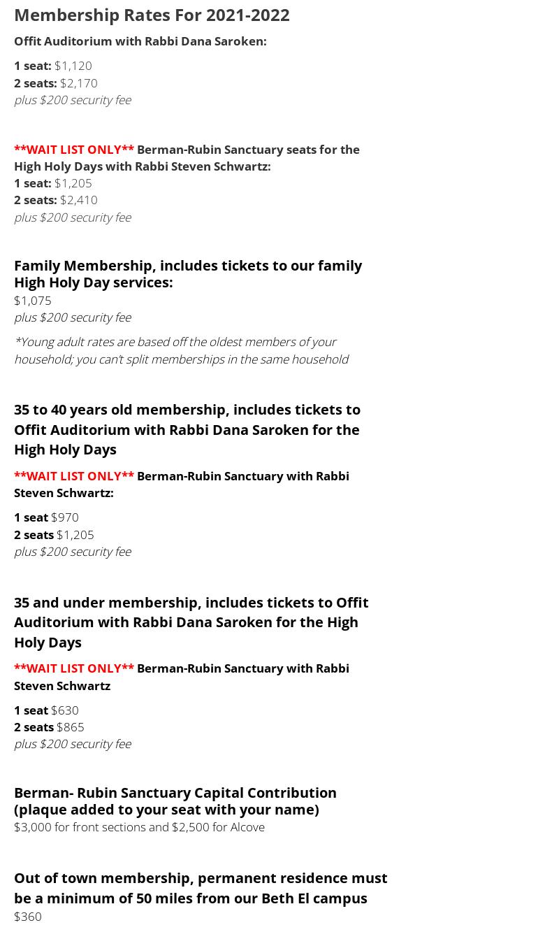 Beth El Memorial Park Menu