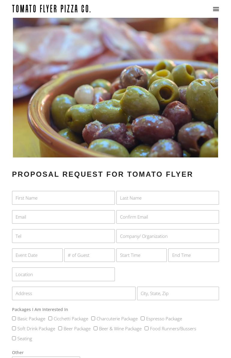 Tomato Flyer Pizza Co. Menu