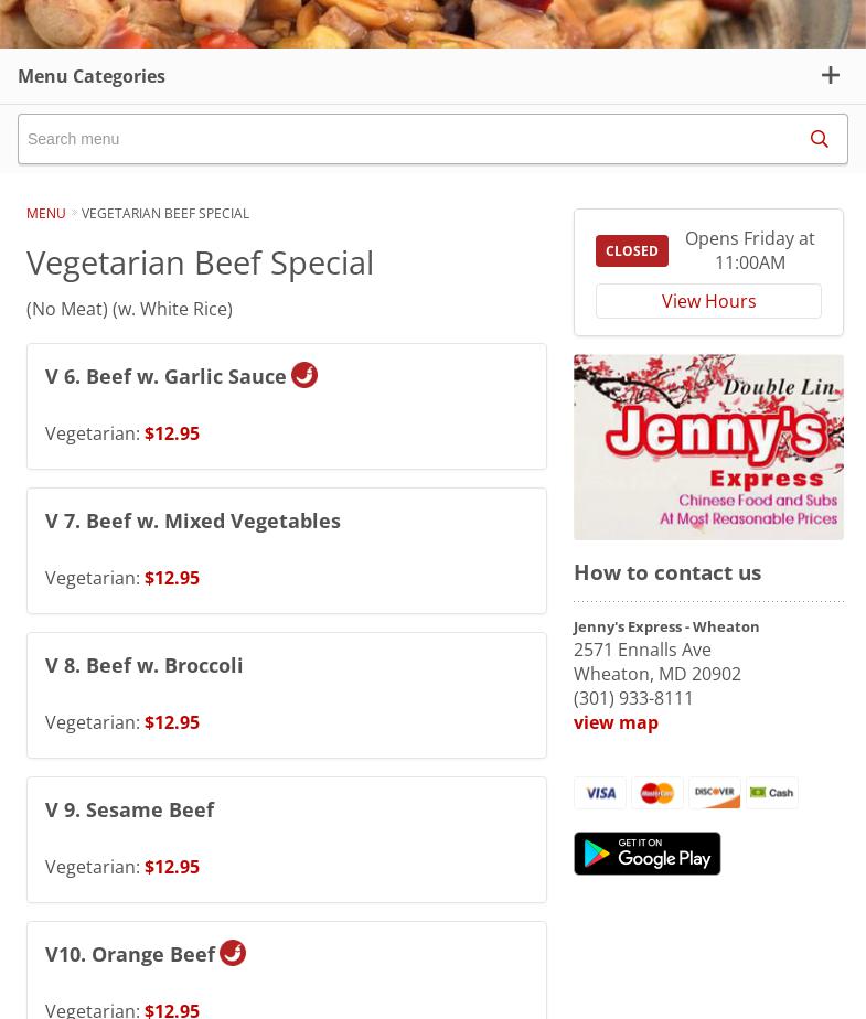Jenny’s Express Menu
