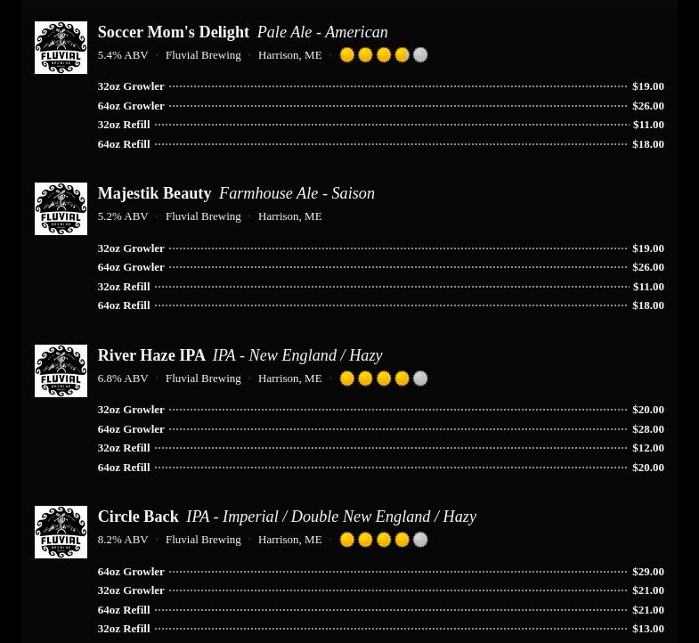 Fluvial Brewing Menu