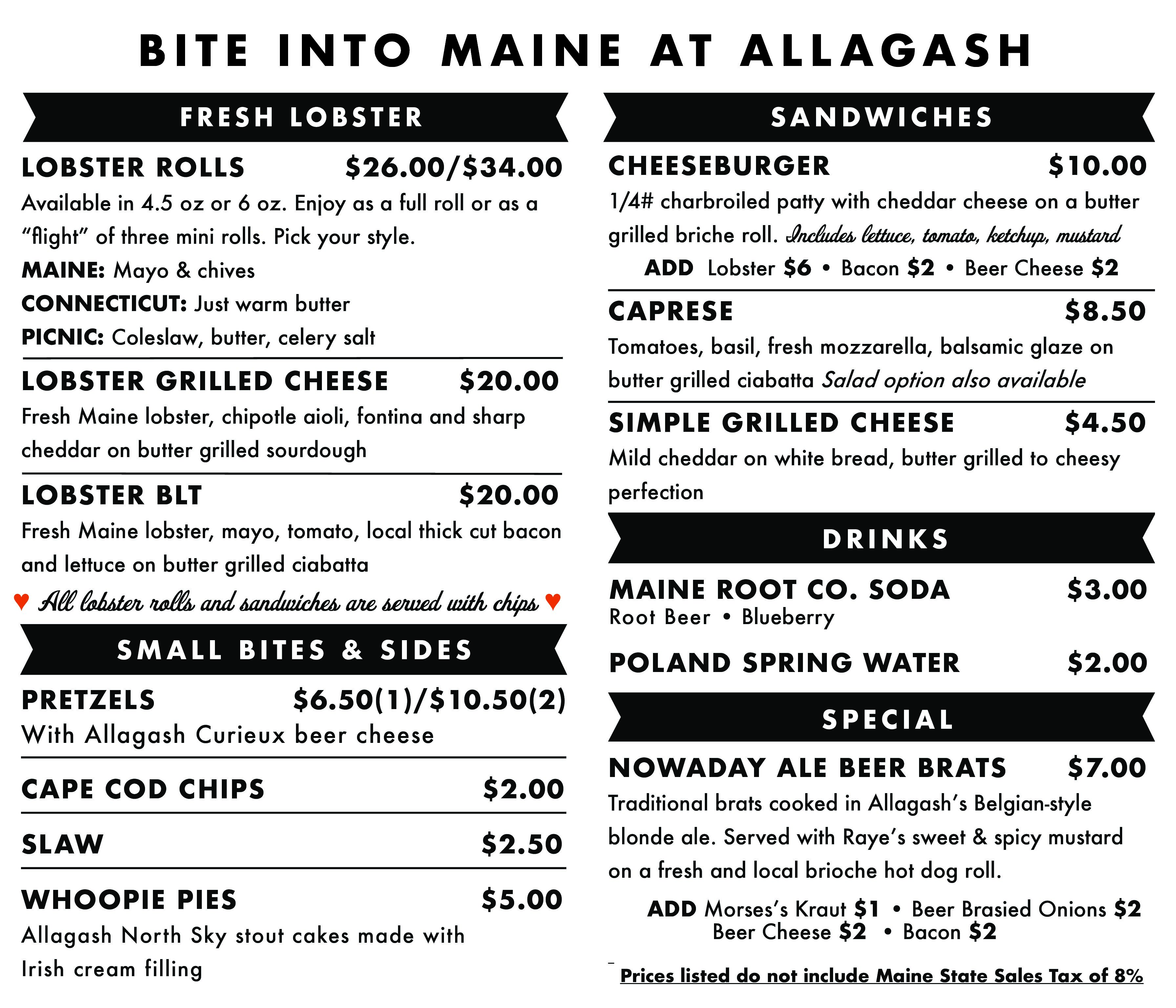 Allagash Brewing Company Menu