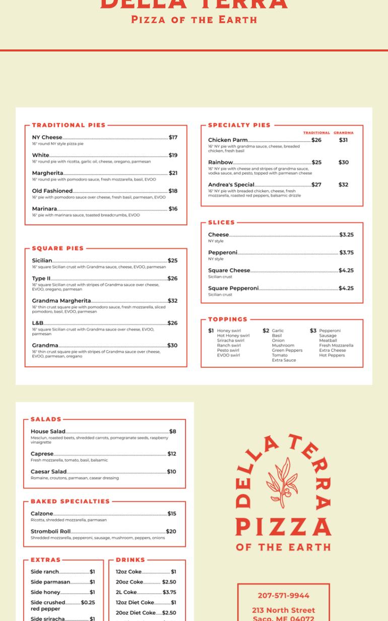 Della Terra Pizza Menu