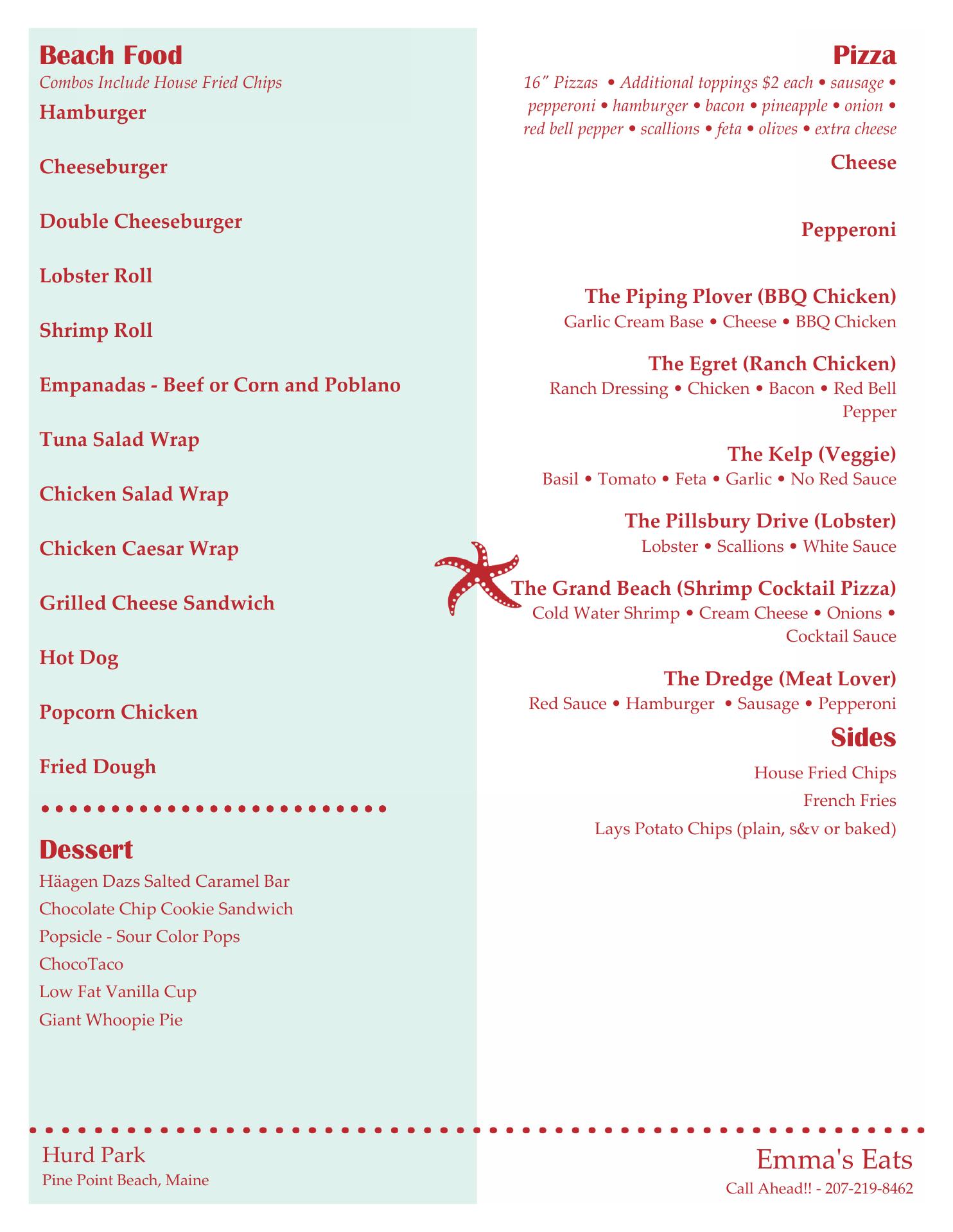 Emma's Eats Menu