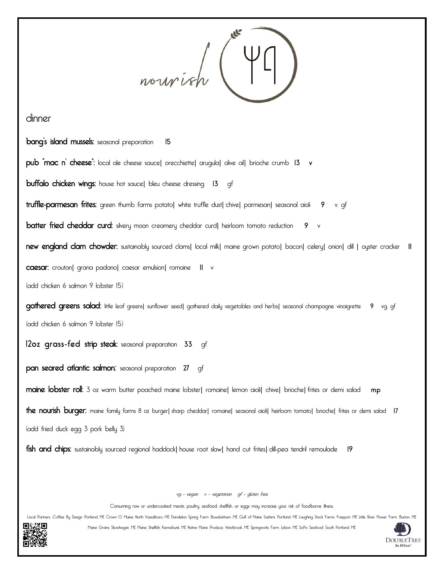 Nourish @ The Doubletree by Hilton Menu