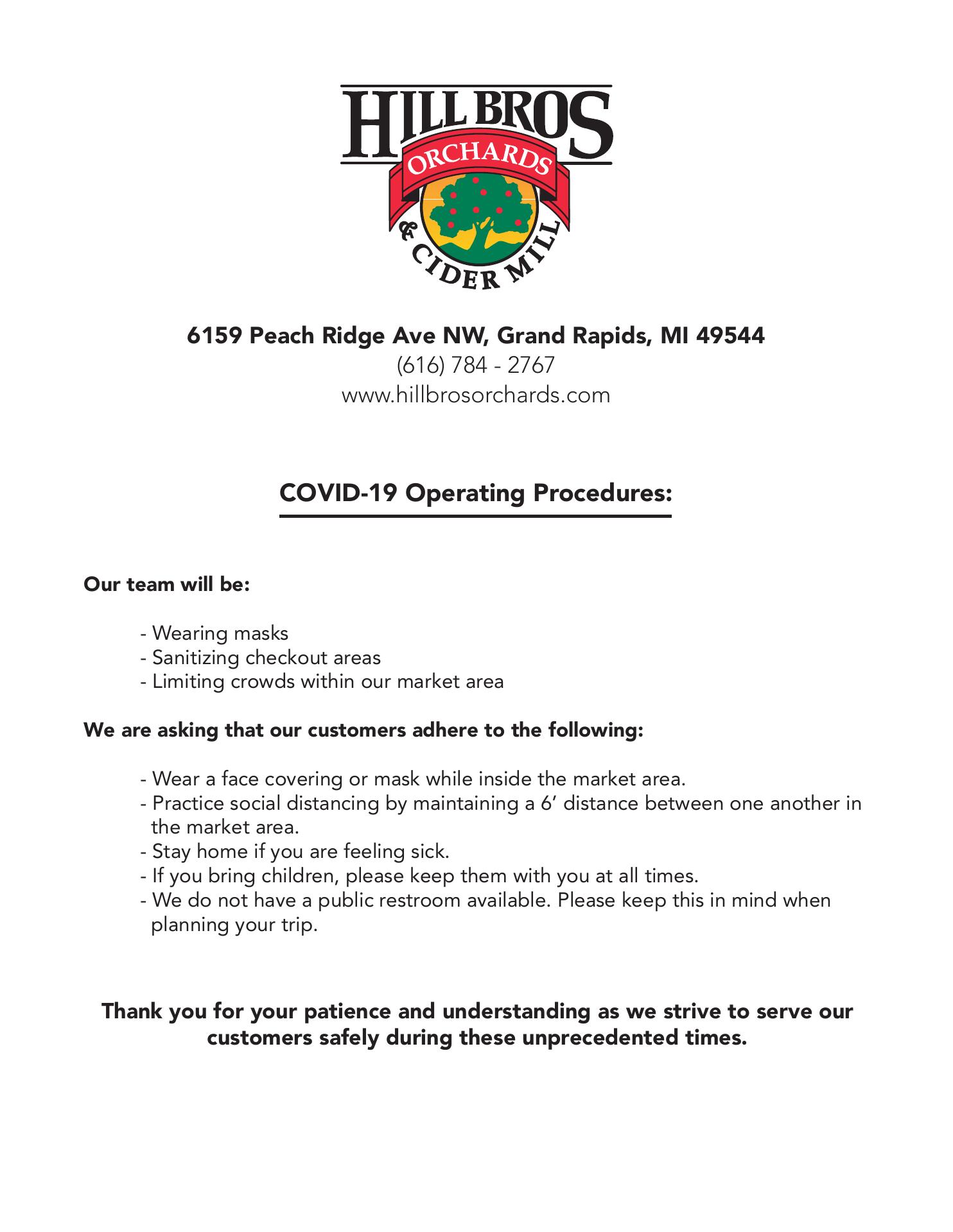 Hill Brothers Orchards Menu