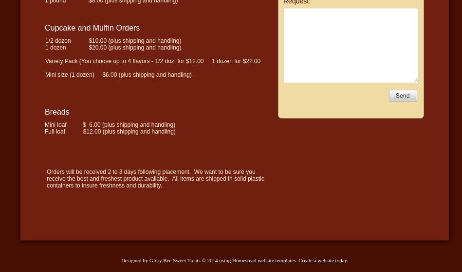 Glory Bee Sweet Treats Menu