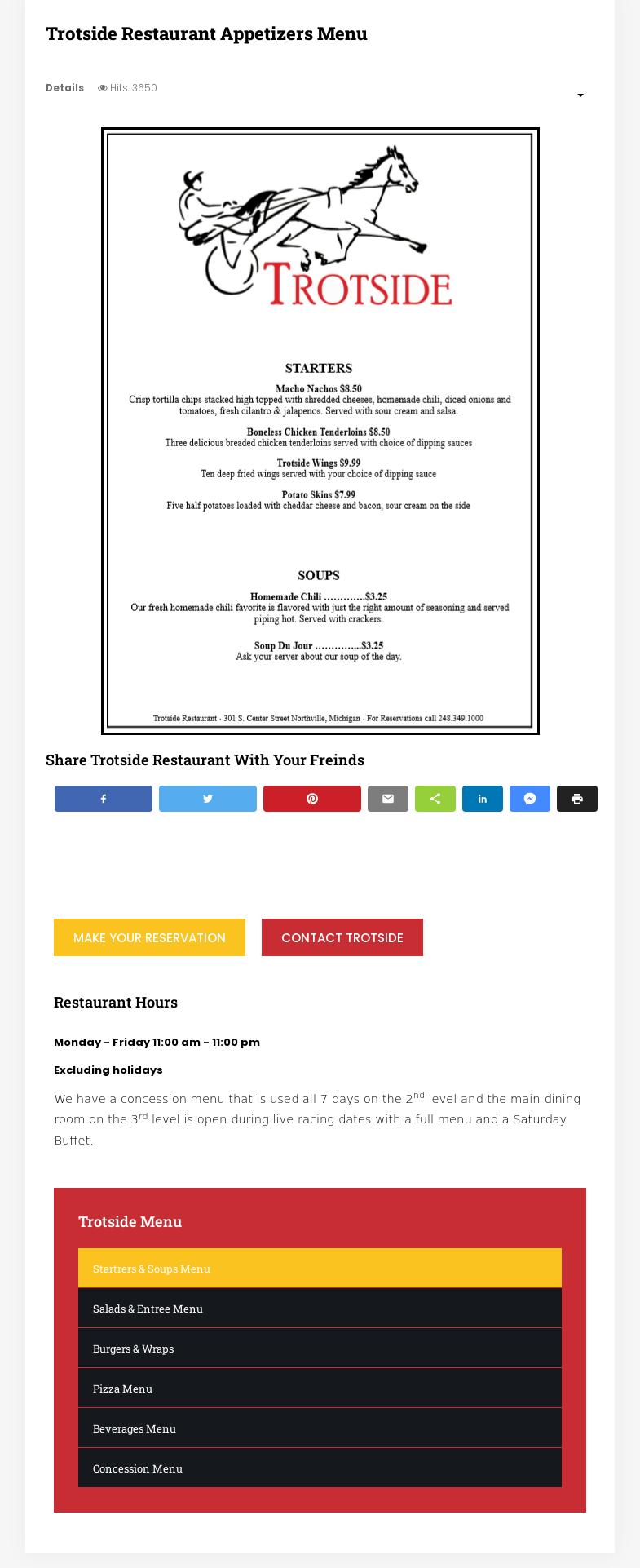 Trotside Restaurant Menu