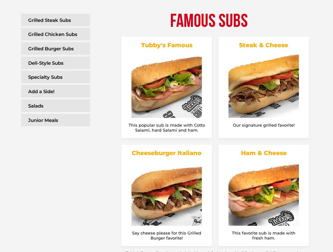 Tubby's Sub Shop Menu