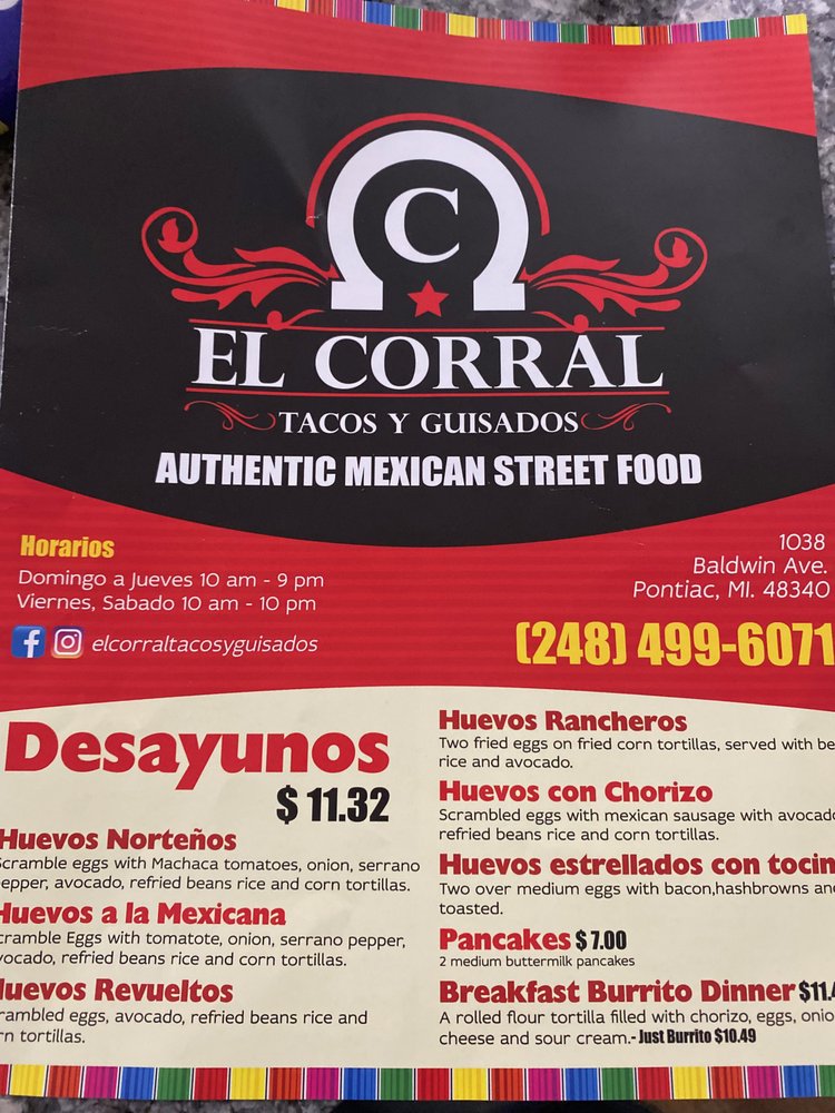 El Corral Tacos y Guisados Pontiac, MI 48340 - Menu, 36 Reviews and 11  Photos - Restaurantji