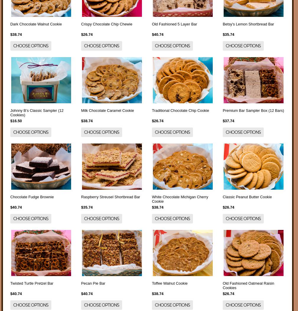 Johnny B's Cookies Menu
