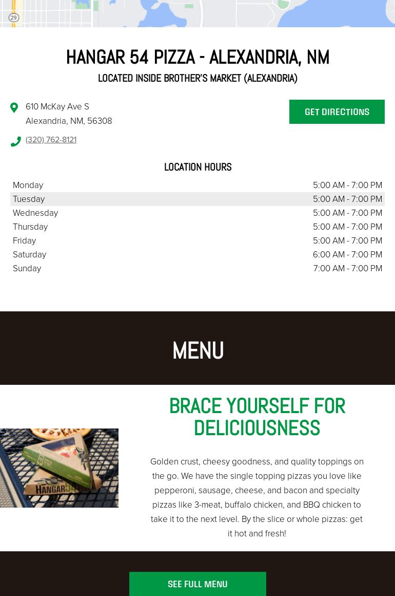 Hangar 54 Pizza Menu