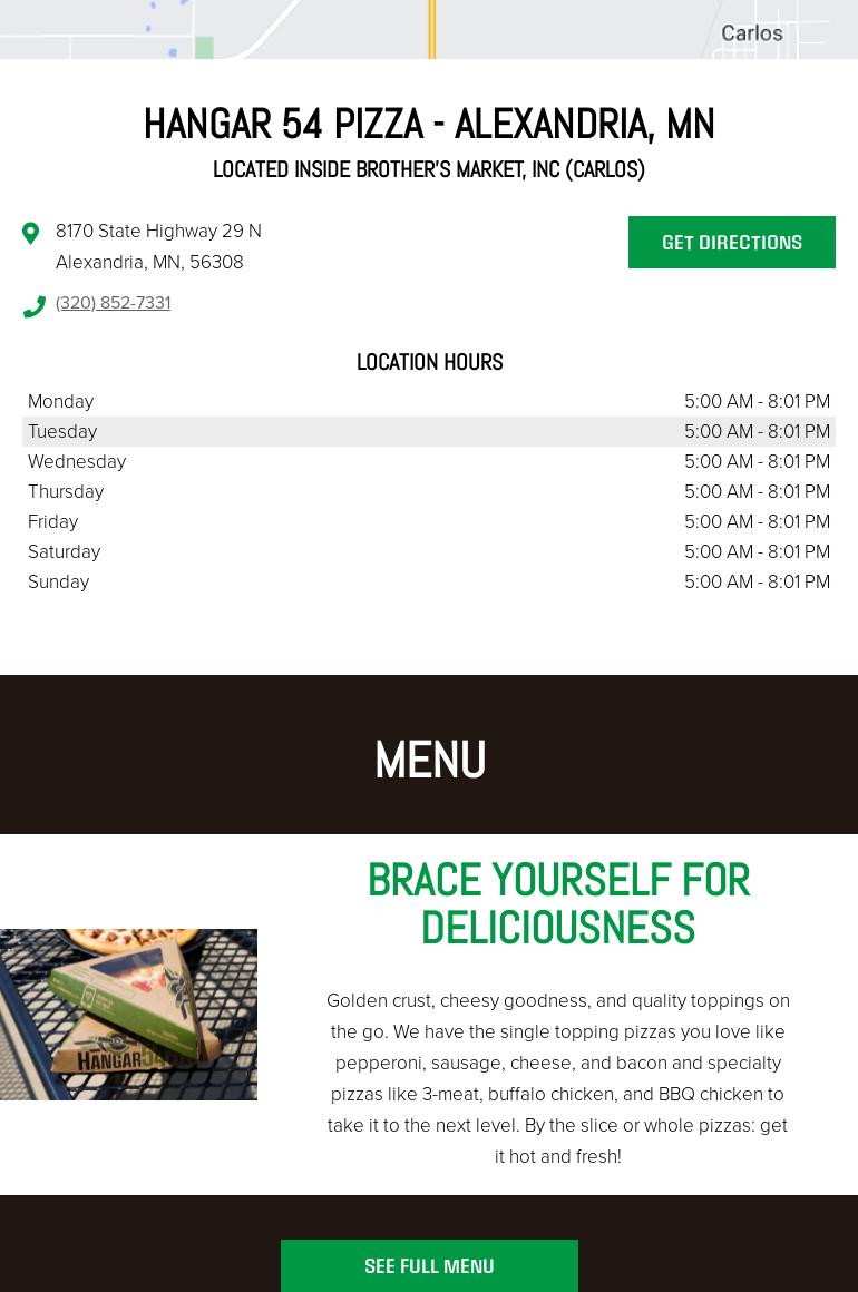 Hangar 54 Pizza Menu