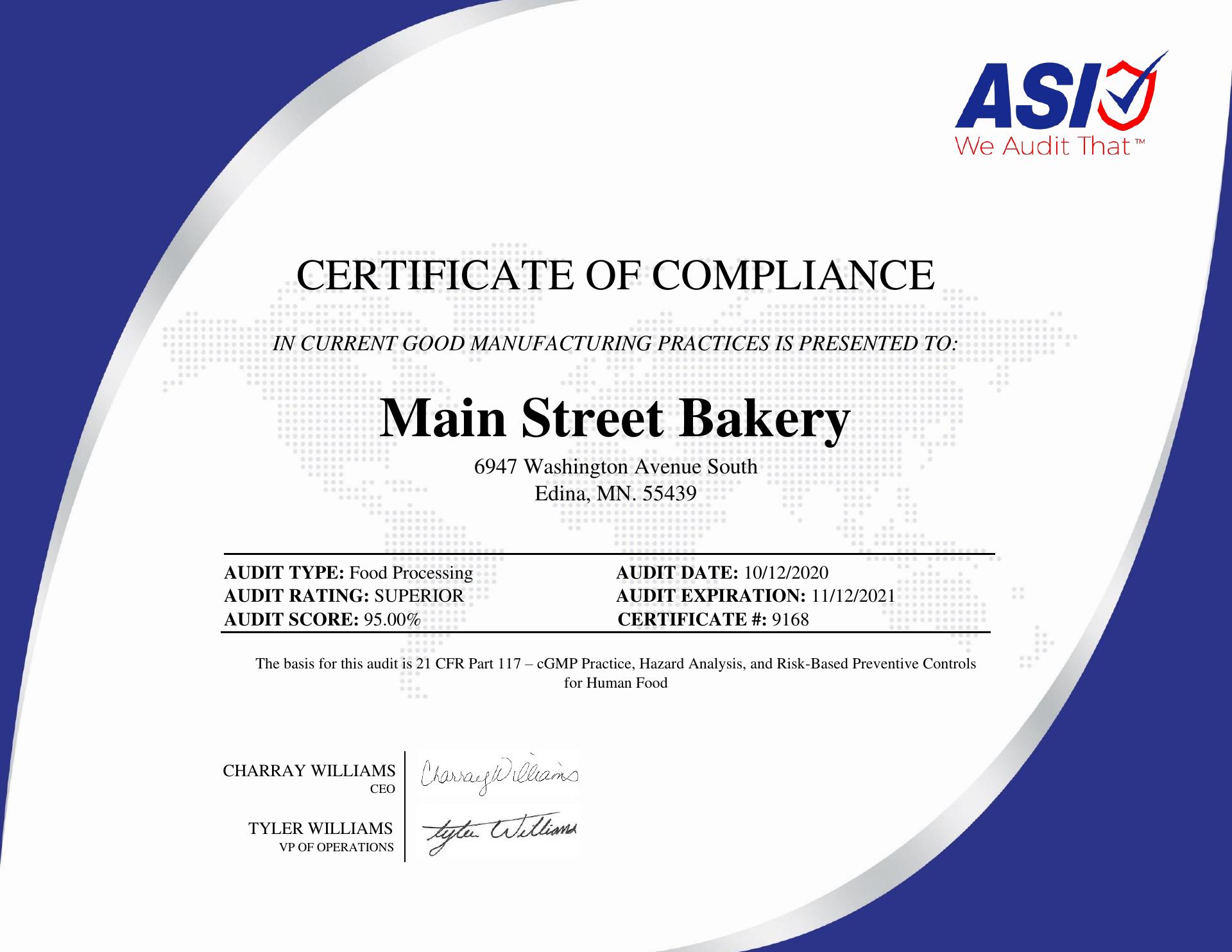 Mainstreet Bakery Menu