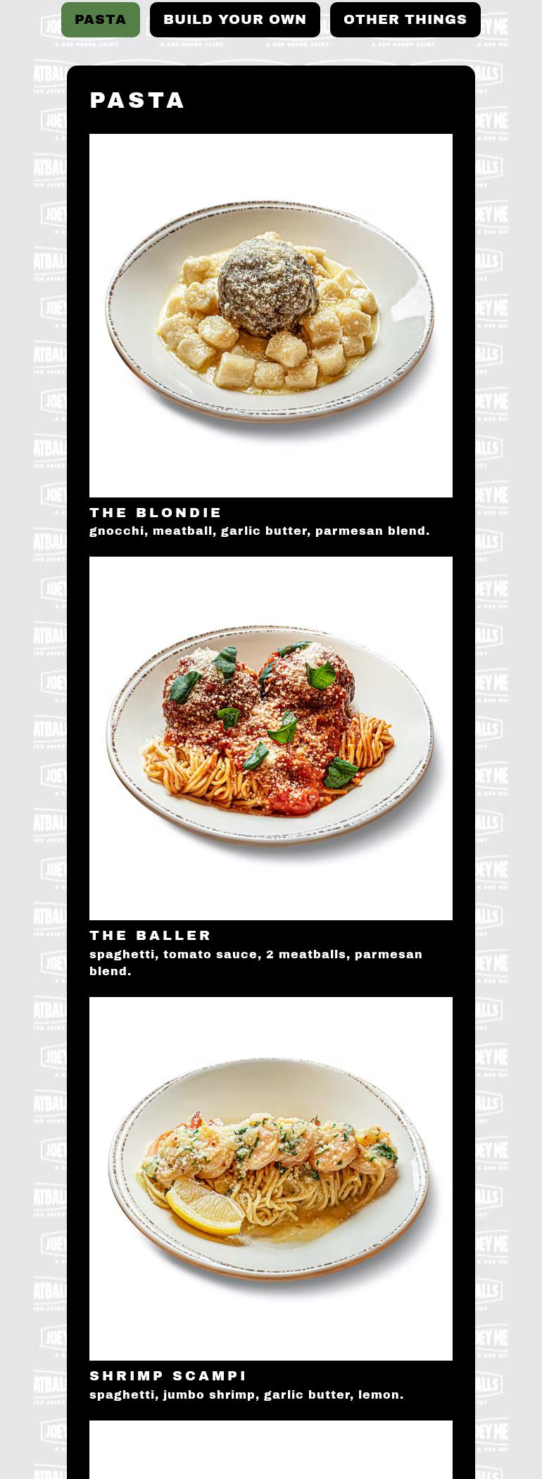 Joey Meatballs Menu